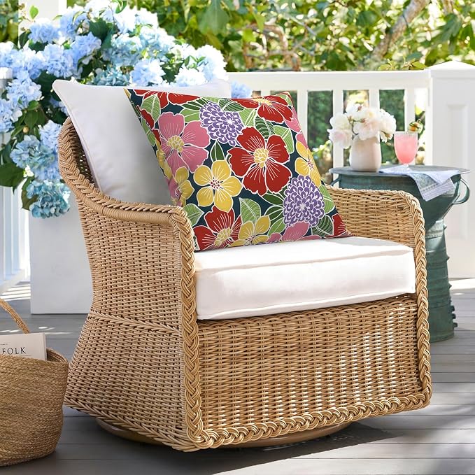 DYTXIII Pack of 2 Waterproof Outdoor Pillow with Inserts, 18x18 Square Patio Decorative Throw Pillow for Home,Sofa,Bench and Patio Furniture,Flower Bloom