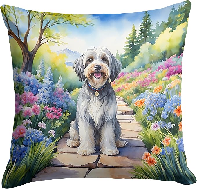 Caroline's Treasures Tibetan Terrier Spring Path Throw Pillow Machine Washable, Indoor Outdoor Decorative Pillow for Couch, Bed or Patio, 14Hx14W