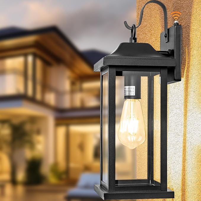oravilila Dusk to Dawn Large Outdoor Wall Light 17 Inch | 1 Pack ETL Listed, Photocell Sensor Exterior Light Fixture Front Porch, Matte Black Outside Wall Sconce Lantern