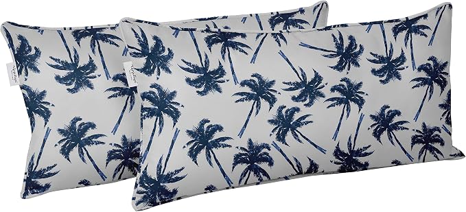 Indoor/Outdoor Polyester Fabric Lumbar Pillow Cover, All-Weather Waterproof Rectangular Cushion Case for Patio Furniture, 12 x 18 Set of 2 - Tree-54