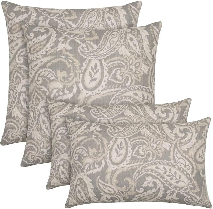 RSH DECOR: Lumbar & Square Pillows Set of 4 | 20" x 12" & 17" x 17" | Water & Fade-Resistant Performance Fabric | Outdoor Throw Pillows for Patio Furniture | Made in USA (Ayideal Fossil)