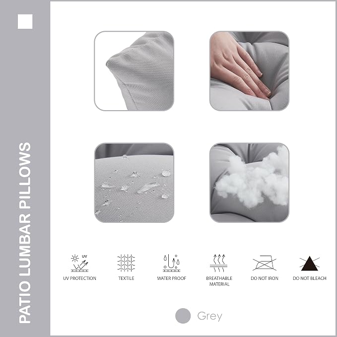 Indoor Outdoor Lumbar Pillows,Waterproof Outdoor Pillows Set of 2 for Patio Furniture,12×20 Inch,Grey