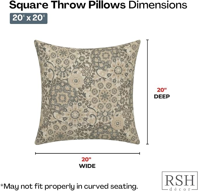 RSH DECOR Square Throw Pillows Set of 2, 20" x 20", Outdoor Pillows Waterproof, Outdoor Pillow Covers, Pillow Covers for Couch, Marrakech Espresso, Made in USA