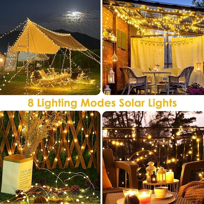 Solar Fairy Lights, 4 Pack Total 800LED 288FT Waterproof String Lights | Warm White, Copper Wire, 8 Lighting Modes Solar Twinkle Lights for Tree Garden Patio Party Outdoor Christmas Decorations