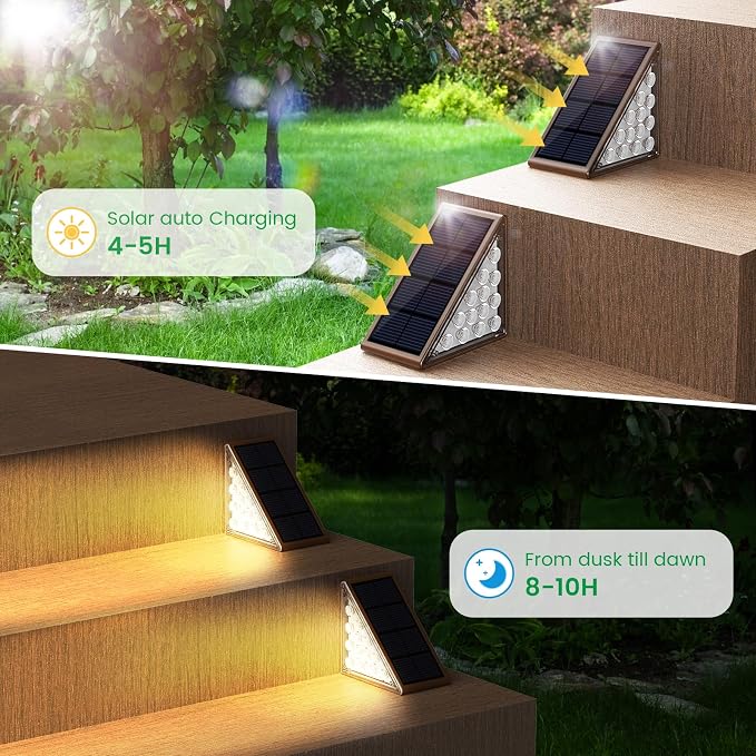 JOFIOS Solar Step Lights for Outside,4pack Solar Stair Lights Outdoor Waterproof IP67,Outdoor Deck Step Lights,Solar Outdoor Lights for Staircase,Patio,Front Step(Warm Brown)