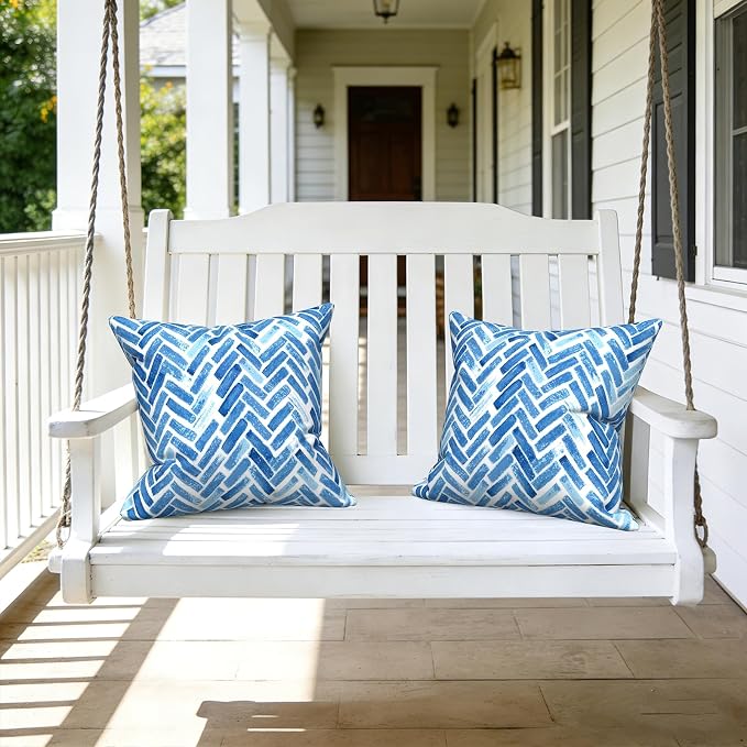 LVTXIII Outdoor Throw Pillows, Decorative Throw Pillows with Inserts, 20"x20" Square Pillows for Bed, Couch, Sofa and Patio Furniture, Set of 2, Blue Bricks