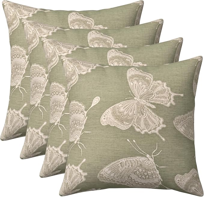 RSH DECOR: Sunbrella Square Throw Pillows Set of 4 | 20" x 20" | Water and Fade-Resistant Performance Fabric | Outdoor Pillow Covers with Down-Alternative Inserts | Made in USA (Farfalla Spring)