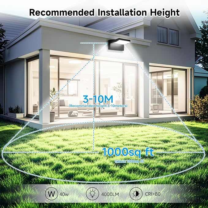 Outdoor Wall Lights 40W 350 ° Adjustable Modern Security Commercial Exterior Wall Mount Fixture 6000K Waterproof Black Floodlights Yard Wall Mount Garage Barn Yard Lights