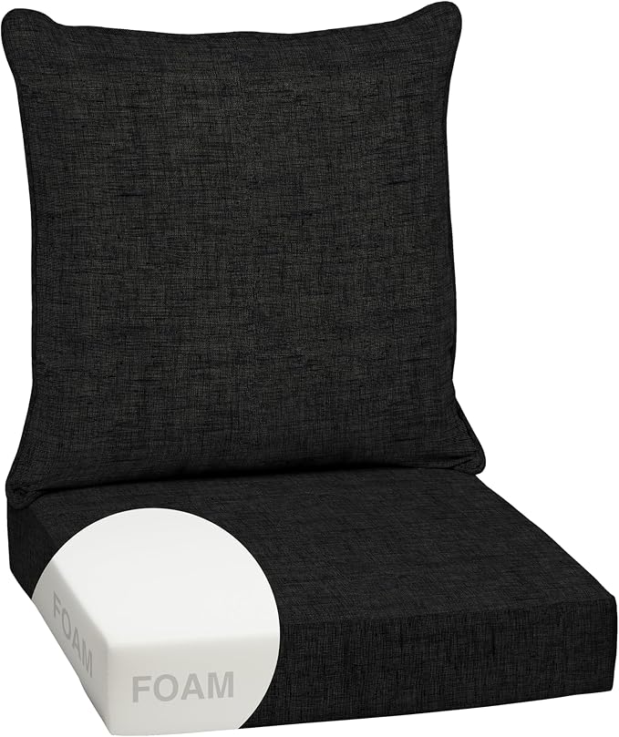 Arden Outdoor Deep Seat Cushion Set, Foam, 24x24, Black | Sofa, Couch, Conversation Set, Premium High-Density Foam, Never Flattens, Mold and Mildew Resistant