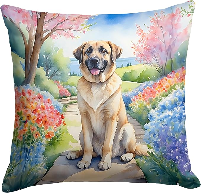Caroline's Treasures Anatolian Shepherd Spring Garden Throw Pillow Machine Washable, Indoor Outdoor Decorative Pillow for Couch, Bed or Patio, 14Hx14W