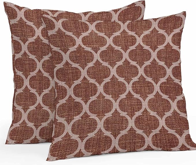 Brown Moroccan Outdoor Pillow Covers 16x16 Inch Throw Pillow Covers Set of 2 Waterproof Decorative Pillow Cases Morocco Abstract Quatrefoil Geometric Cushion Covers for Patio Furniture Garden Couch