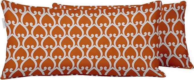 Indoor/Outdoor Polyester Fabric Lumbar Pillow Cover, All-Weather Waterproof Rectangular Cushion Case for Patio Furniture, 16 x 24 Set of 2 - Heart-69