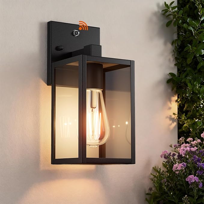 Dusk to Dawn Outdoor Porch Lighting Fixtures Wall Mount, Sensor Exterior Wall Light for House, Ouside Lantern Lamp, Waterproof Wall Sconce Lights, Black Metal Coach Light for Garage Entryway