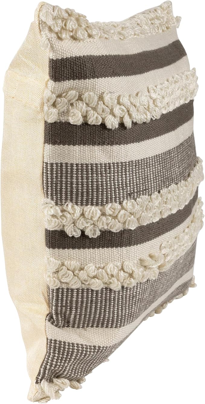Northlight 20" Gray and Cream Handloom Woven Outdoor Throw Pillow