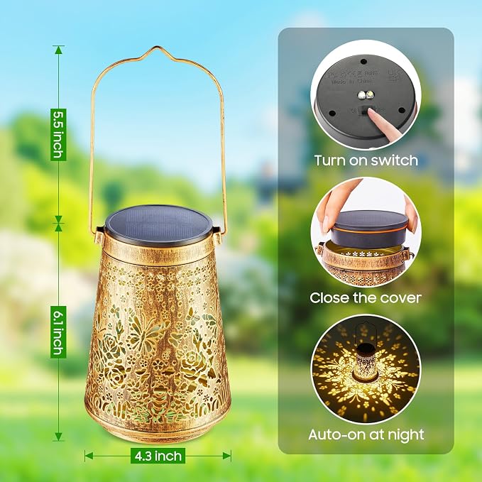 2 Pack Solar Lanterns Outdoor Waterproof, Birthday Gifts for Women Mom | Hollow-Out Metal Butterflies Lantern, 2 Lighting Modes, Outside Hanging Solar Lights for Christmas Decorations, Garden Decor