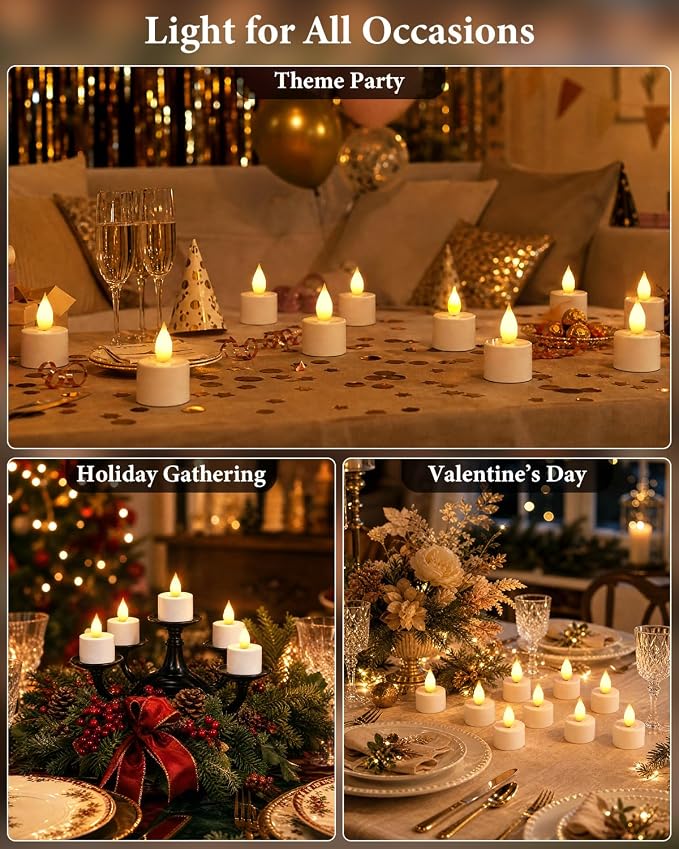 TOWPONICS 12 Packs Rechargeable Tea Lights with Remote& Charging Base | Long Lasting Flameless Candles, Ideal Decor for Home, Wedding, Christmas, Halloween, Party Ambient Lighting