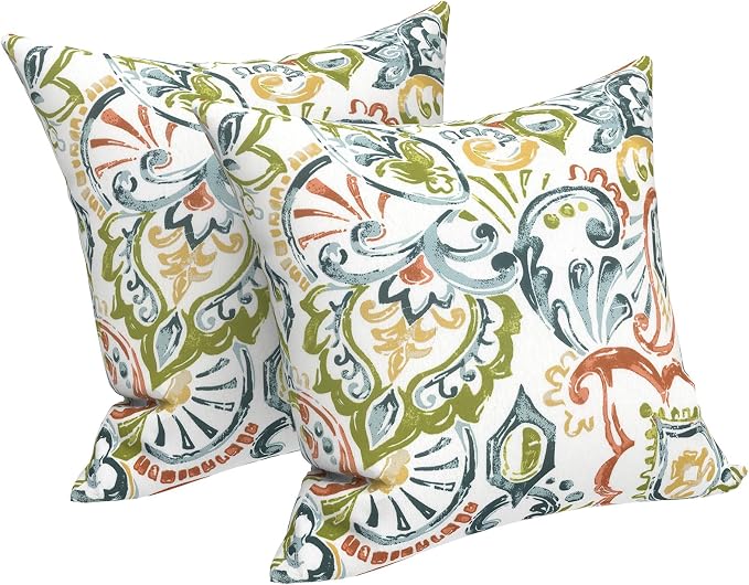 LVTXIII Outdoor Throw Pillows 16x16 Inch, Set of 2 Square Decorative Pillows with Inserts for Patio Furniture, Porch Chair, Garden Sofa, Paisley Botanical