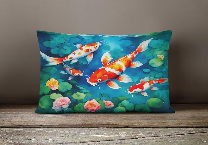 Caroline's Treasures DAC2797PW1216 Koi Fish Throw Pillow Machine Washable, Indoor Outdoor Decorative Pillow for Couch, Bed or Patio, 12HX16W