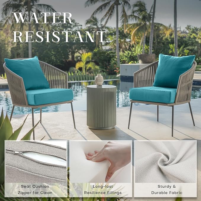 Luxury 24*24*6in Outdoor Patio Cushions, 1 Piece Teal Outdoor Cushion | 6in Outdoor Patio Cushions, Water-Resistant, Reversible, Removable Cover, for Patio Chairs Sofa Couch Loveseat