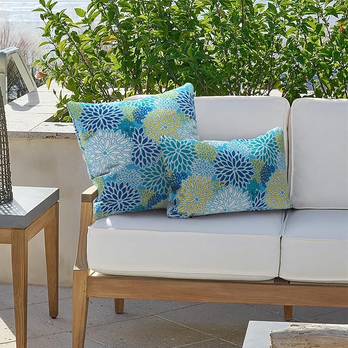 Outdoor Lumbar Pillow Covers 12”x20”, Rectangle Throw Pillow Covers for Patio Furniture, Decorative Lumbar Cushion Case for Garden Balcony Couch Office Chair, Pack of 2, Dahlia Blue