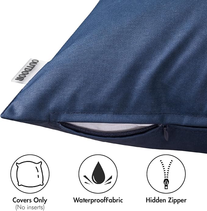 MIULEE Decorative Outdoor Waterproof Pillow Covers 12x20 Navy Blue | Decorative Patio Furniture,Pack of 2,Accent Lumbar Soild Throw Pillow Covers,Summer Garden Tent Couch Sofa