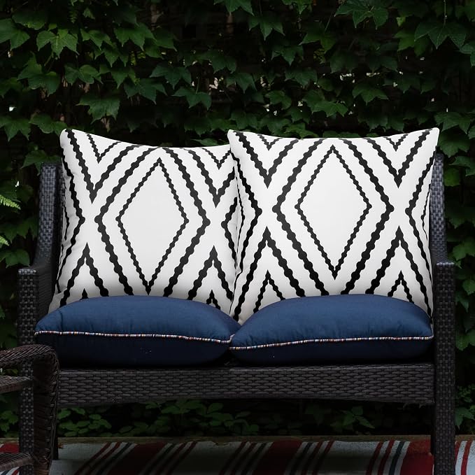 Adabana Outdoor Waterproof Pillow Covers 18x18 White | Geometric Decorative Throw Pillow Covers Set of 2 for Patio, Garden, Porch, Farmhouse
