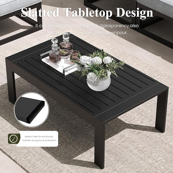 LayinSun Large Aluminum Patio Furniture Set, 7 Pieces Modern Outdoor Conversation Set Sectional Metal Sofa Set with Olefin Cushion
