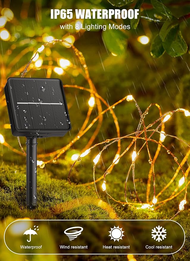 Solar String Lights, 6 Pack Total 198Ft 600 LED Fairy Lights Warm White | IP65 Waterproof Solar Fairy Lights with 8 Modes, Twinkle Solar Powered Outdoor Lights for Patio Yard Trees Wedding Christmas