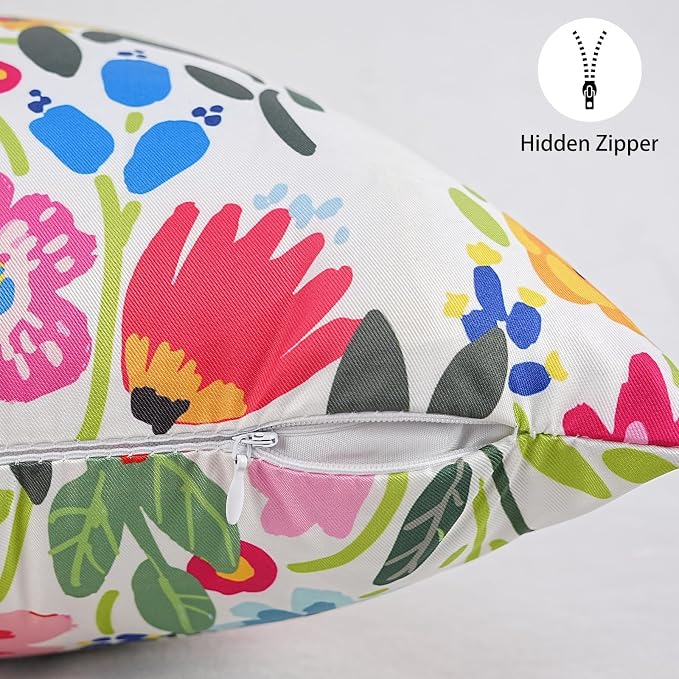 Adabana Outdoor Waterproof Floral Pillow Covers 20x20 Inch | Colorful Outdoor Pillow Covers Summer Decirative for Patio Furniture Porch Garden Pillows
