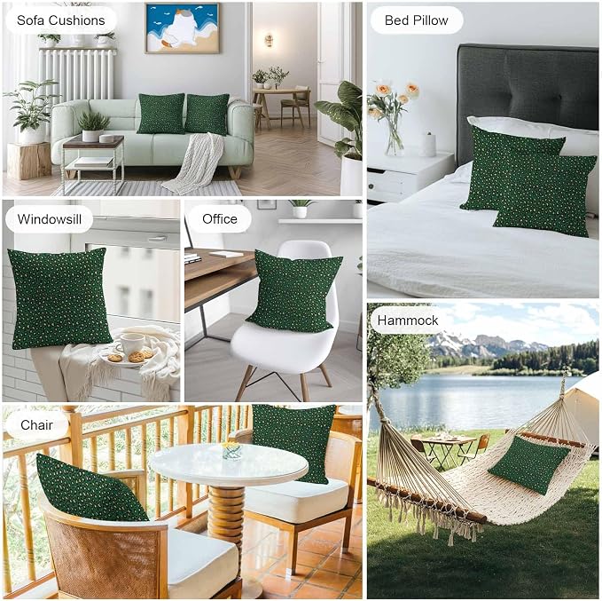 Vandarllin Outdoor Throw Pillows Covers 24x24 inch Set of 2 Waterproof Green Leopard Print Decorative Zippered Cushion Covers for Patio Furniture, Luxury Animal Fur Pattern Lumbar Pillowcases