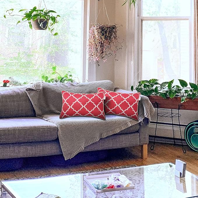 JMGBird Red Outdoor Pillows Waterproof Outdoor Throw Pillow | 12×20 Pillows with Insert Outdoor Lumbar Pillows Outdoor Patio Pillows Rectangular Decorative Pillow for Furniture Patio