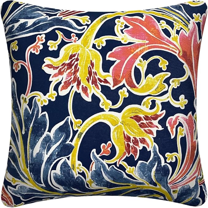Outdoor Waterproof Decorative Throw Pillow Cover for Patio Furniture, 18x18 Inch Fade Resistant Patio Garden Cushion Cover for Couch Bed Sofa, Jacobean Navy
