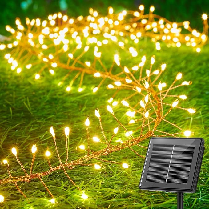 240 LED Solar Fairy Lights Outdoor Waterproof IP65, 20FT 8 Lighting Modes | Solar Christmas Lights Outdoor Waterproof Cascading Twinkle Lights Balcony Garland Patio Christmas Decorations, Warm White