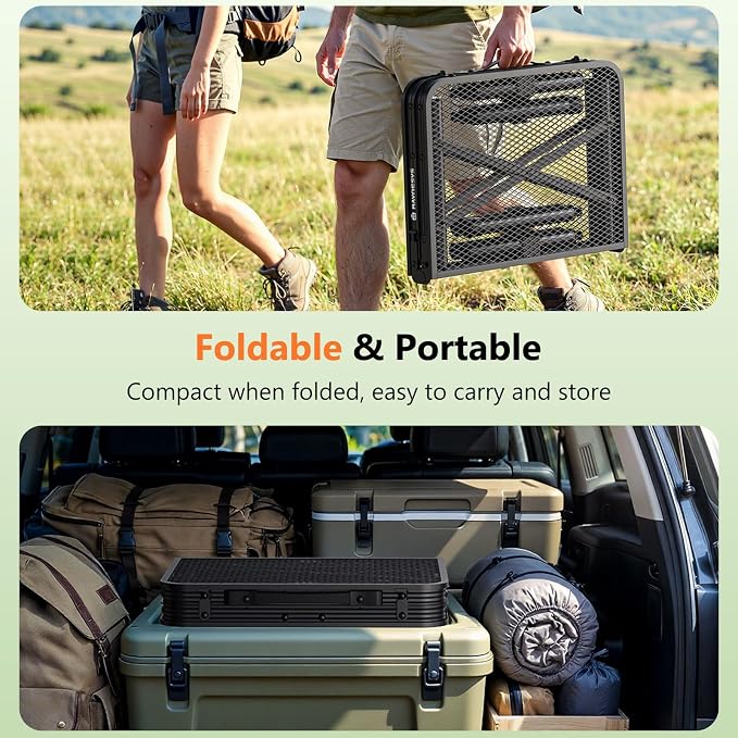 Folding Grill Table for Outside, 3 Height Adjustable Small Camping Table with Mesh Bag, Metal Aluminum Folding Table, 23.62 x 15.75 inches, Portable Grill Stand for Picnic, Camping, BBQ, Beach, Black