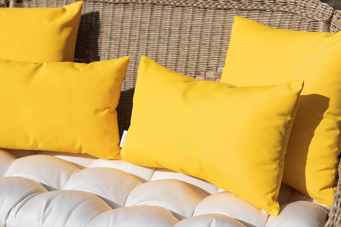 RSH DECOR Square Throw Pillows Set of 2, 20" x 20", Outdoor Pillows Waterproof, Patio Furniture Pillow, Decorative Outdoor Throw Pillow, Spun Polyester, Yellow, Made in USA
