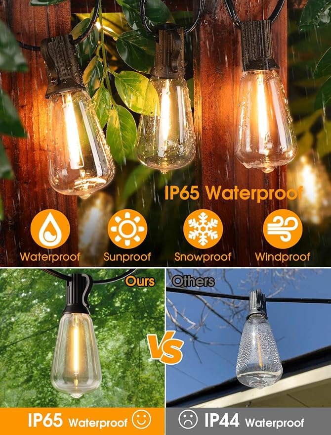 25FT Outdoor String Lights, Patio Lights with 10+1 LED Dimmable Waterproof Shatterproof ST38 Retro Edison 2700K Bulbs for Balcony Yard, Black