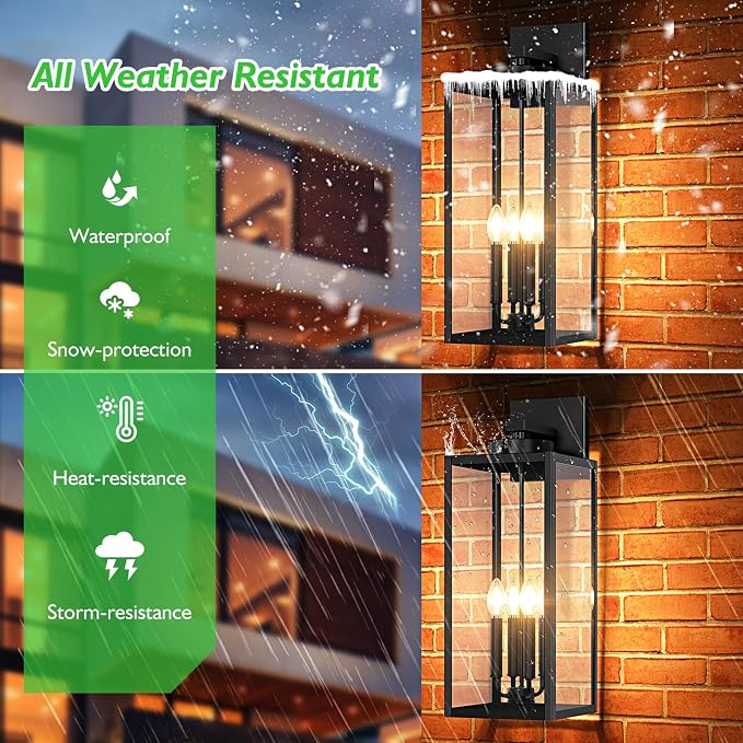 23.9" Extra Large Size Outdoor Wall Light Fixture, Exterior Lighting Fixture Porch Sconce Wall Mounted, Waterproof Outdoor Wall Lantern, Outside Light for House Patio Front Door Garage, Black | Waterproof Metal Construction, Rust-resistant, Quick & Eas...