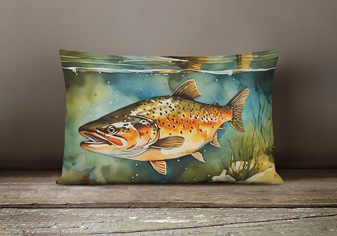 Caroline's Treasures DAC2780PW1216 Brown Trout Throw Pillow Machine Washable, Indoor Outdoor Decorative Pillow for Couch, Bed or Patio, 12HX16W