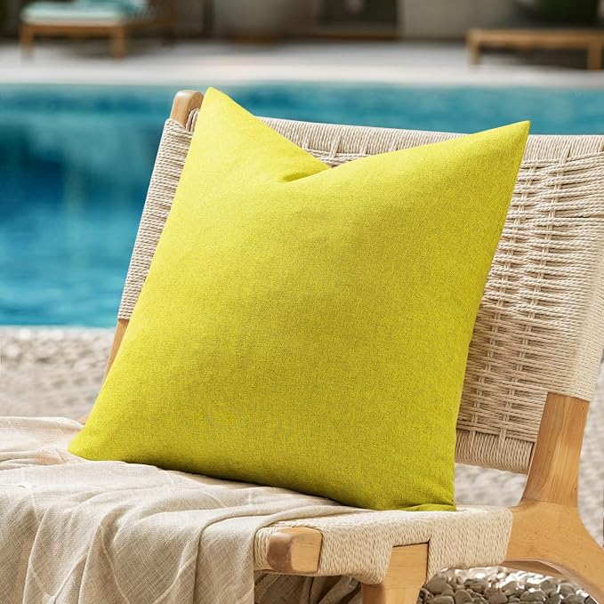 ANRODUO Outdoor Waterproof Pillow Covers for Patio 18x18 Lime Green 2 Pack | Outdoor Pillow Covers for Patio Furniture, Decorative Linen Cushion Sham, Outside Square Pillowcase for Garden Balcony Decor