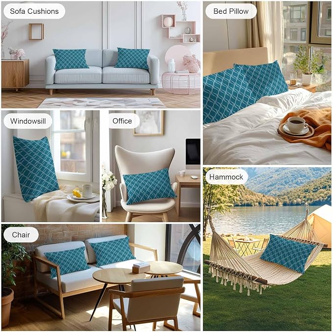Teal Blue Stripes Outdoor Pillow Covers 20x12 Inch Lumbar Pillow Covers Set of 2 Waterproof Decorative Throw Pillow Cases Simple Geometric Modern Monochrome Cushion Covers for Patio Furniture Garden