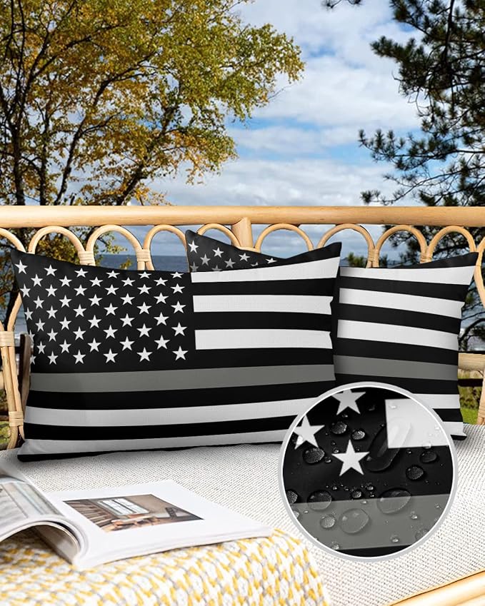 Outdoor Waterproof Pillow Covers Set of 2, Thin Gray Line Law Enforcement Correctional Corrections Guards Officers Patio Throw Pillow Covers, Decorative Cushion Case for Sofa Furniture, 20x12 Inch