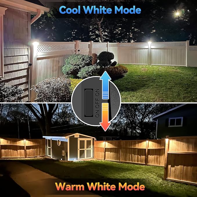 Bridika Solar Fence Lights Warm White & White, Solar Outdoor Wall Lights, Fence Solar Lights Outdoor Waterproof for Step, Backyard, Fence, Wall, Patio, Deck Railing, Stair (4 Pack)