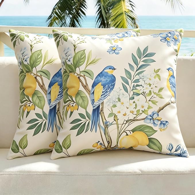 Outdoor Pillow Covers Waterproof Cushion Covers Patio Pillows Case 2 Pack | 18x18inch,Printed Boho Flowers,Seamless,Hidden Zipper,Machine Washable,Perfect decoration for Porch,Patio,Balcony