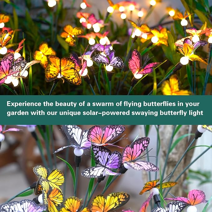 TONULAX Solar Garden Lights - 8 Pack Swaying Butterfly Light, Swaying in The Wind, Solar Outdoor Lights, Yard Patio Pathway Decoration, High Flexibility Iron Wire & Realistic Butterflies