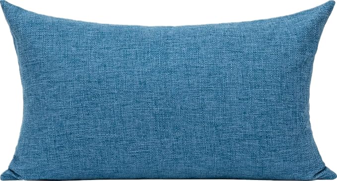 All Smiles Blue Lumbar Pillow Covers Patio Farmhouse Decoration Solid Throw Pillow Covers 12"x20" for Sofa Couch Bed
