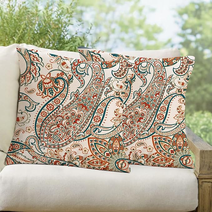 Blue Dahlia Flower Outdoor Pillow Covers 18x18 Inch Set of 2 Waterproof Abstract Floral Summer Decorative Throw Pillow Covers for Patio Furniture Porch Couch Home Decor (Blue Orange)