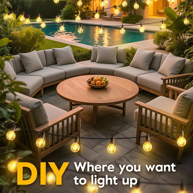 Minetom 158FT Solar String Lights Outdoor Waterproof Solar Powered | Patio Lights with Cable Ties and Hooks, 75 LED Shatterproof Bulbs, Commercial Hanging Light for Outside Backyard Garden Decor