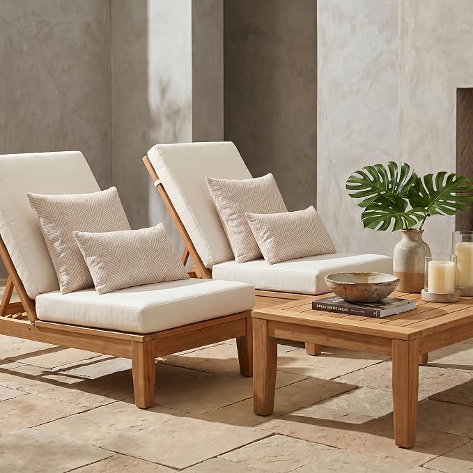 RSH DECOR: Sunbrella Lumbar & Square Pillows Set of 4 | 20" x 12" & 20" x 20" | Water and Fade-Resistant Fabric | Outdoor Throw Pillows for Patio Furniture | Made in USA (Cozy Quilt Bright White)