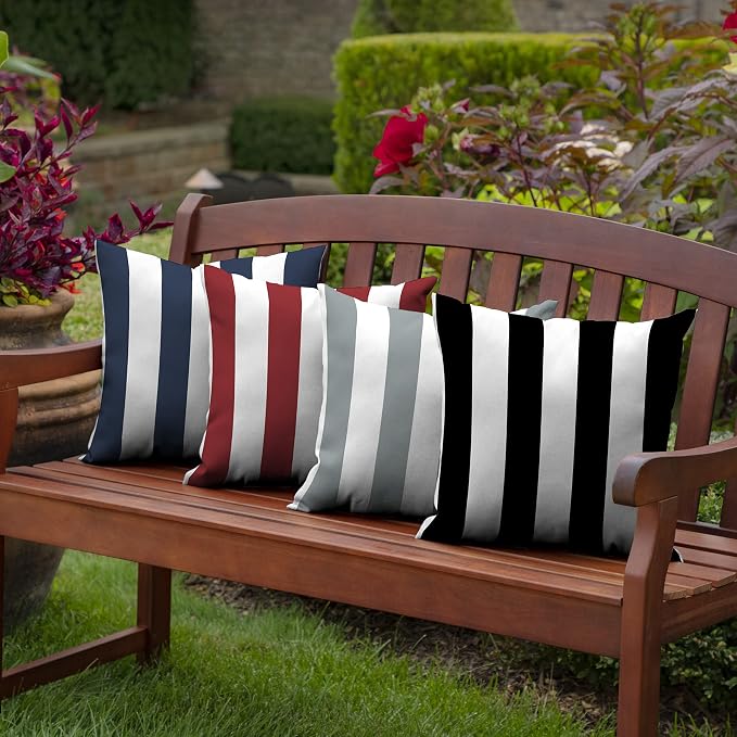 Arden Outdoor Toss Pillow, 4-Pack, 16x16, Black Cabana Stripe | Indoor/Outdoor Décor, Set of 4, 16 x 16, Rain-Proof, Fade Resistant, Mold and Mildew Resistant