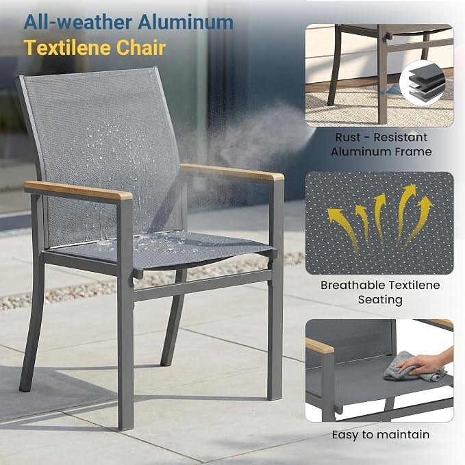 Aluminum Patio Chairs Set of 4 for All-Weather, Outdoor Patio Chairs with Breathable Quick-Drying Textilene, Outdoor Chair with 110° Ergonomic High Backrest for Porch, Patio, Garden, Deck, Backyard